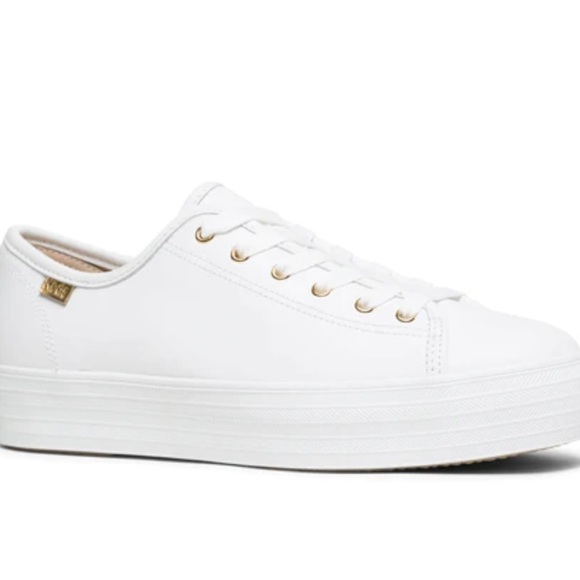 Triple Kick Luxe White Leather Platform Keds Sneakers - Picture 2 of 6